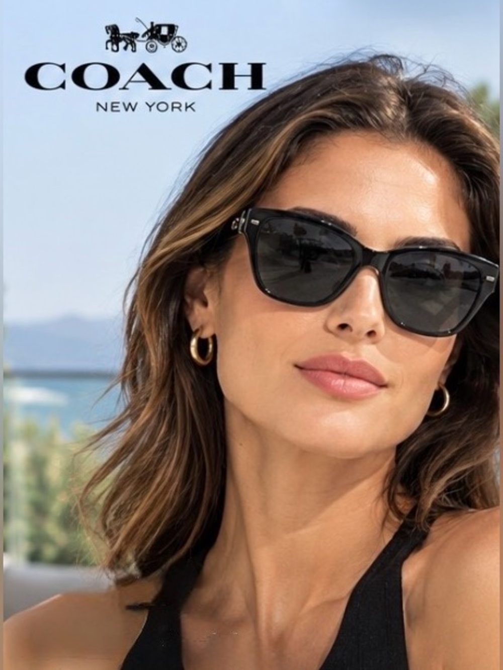 AUTHENTIC Coach Black & Transparent Grey Cat-Eye Sunglasses (HC8370U / CH570)